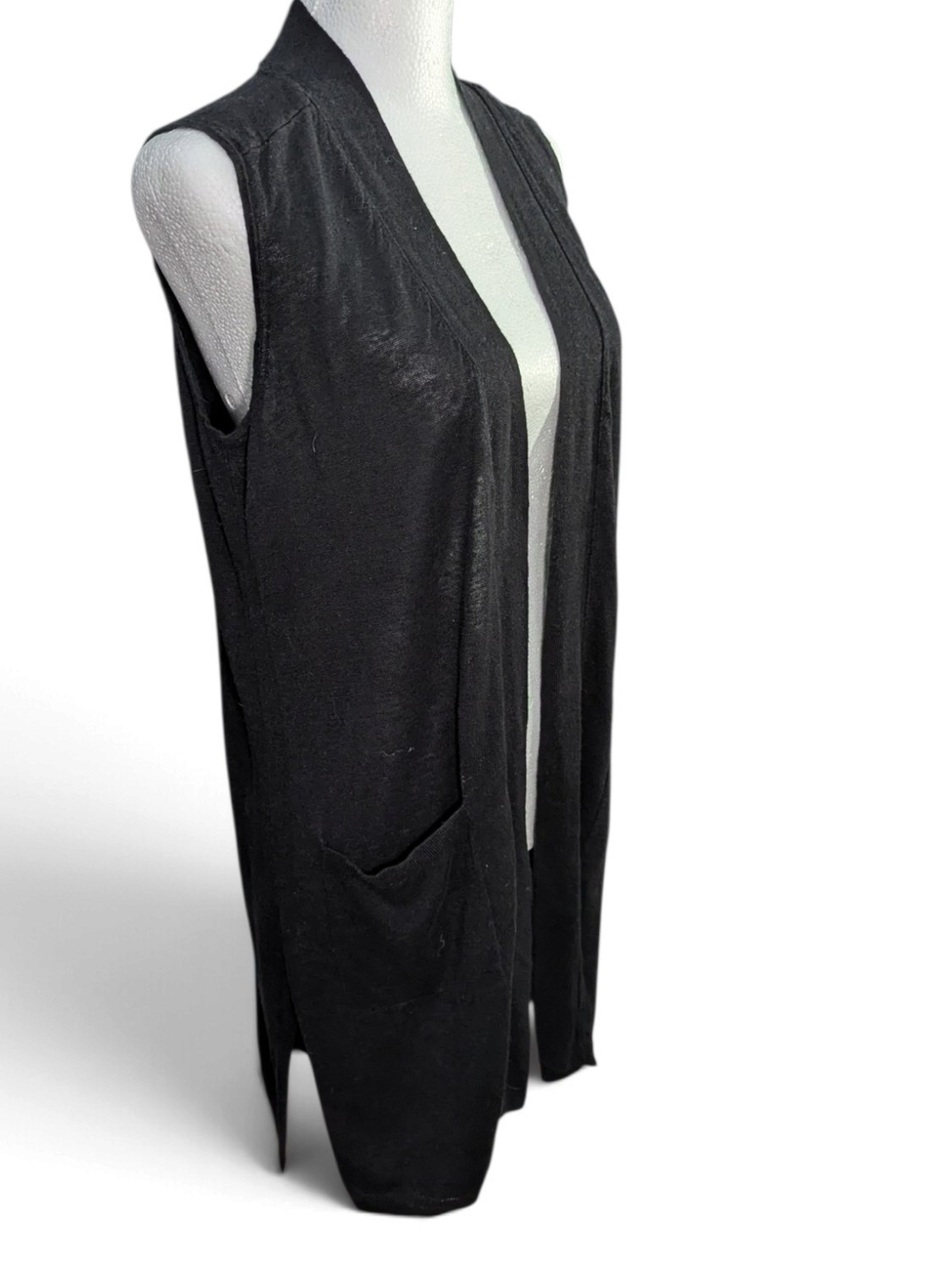J. Jill Black Sleeveless Open-Front Swim Cover-Up Vest